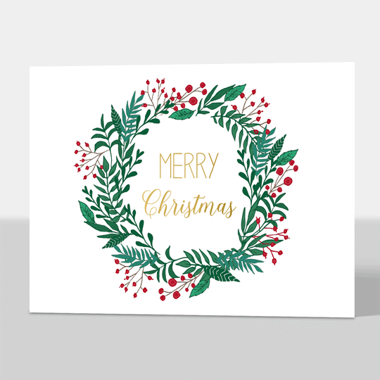 Foil Wreath Folded Holiday Cards
